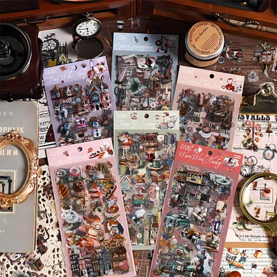 Immagine prodotto di Set di adesivi per scrapbooking, 563 pezzi, 36 fogli vintage, ideali per bullet journal