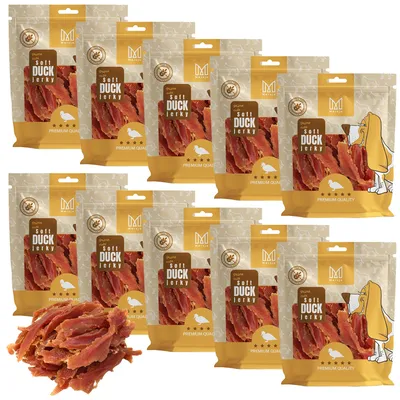 Produktbild von Mersjo Entenbrustfilets weich 5kg Hundesnack 92% Fleisch getreidefrei Leckerli 10x500g luftgetrocknet fettarm Trainingssnack Kausnack Naturfleisch
