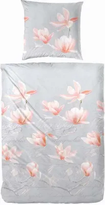 Immagine prodotto di Hahn Biancheria da letto in raso di cotone Fiori Bianco Marrone Rosa Grigio 135x200 cm Rosa