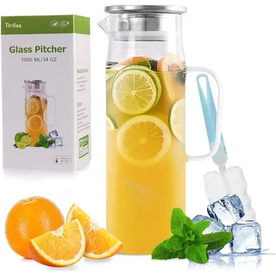 Produktbild von Glaskaraffe mit Deckel 1 Liter Borosilikatglas hitzebeständig für heiße und kalte Getränke