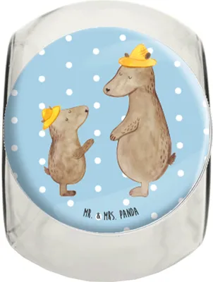 Produktbild von Mr. & Mrs. Panda Teedose Bären mit Hut XL 2000ml - Blau Pastell - Geschenk, Vatertag, glasbehälter, Vorbild, Familie, Bonbonglas, Kaffeedose, Aufbewahrungsdose, Kinder