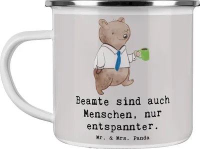 Produktbild von Mr. & Mrs. Panda becher emaille Beamtin Entspannt - Grau Pastell - Geschenk, Berufsleben, Beruf, Berufsliebe, reisetasse, Tasse, Pott, Berufsalltag, Haferl, Spruch