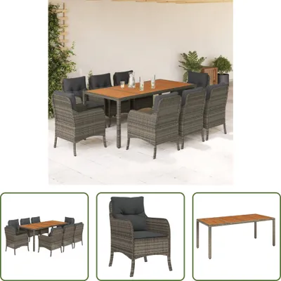 Produktbild von The Living Store 9-tlg. Garten-Essgruppe mit Kissen Grau Poly Rattan