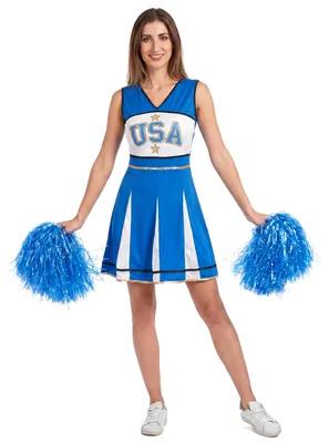 Produktbild von USA-Cheerleaderin Damenkostüm blau-weiß-schwarz - L