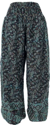 Produktbild von Flauschige Boho Pluderhose, Wohlfühlhose - Schwarz/türkis, Damen, Polyacryl, Hosen