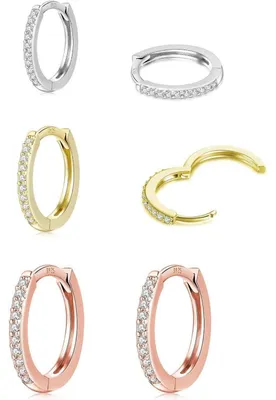 Produktbild von Creolen Set 3 Paar Silber 925 Gold Rosegold 8/10/12mm Zirkonia Hypoallergen