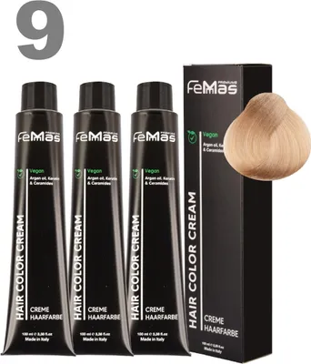 Produktbild von FemMas Haarfarbe mit Arganöl Lichtblond 9 | 3x100 ml