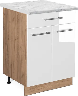 Produktbild von Küchenunterschrank Vicco Fame-Line Weiß Hochglanz 60 cm mit Schublade, AP Marmor, Model 46026