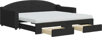 Zdjęcie produktu dla Sofa rozsuwana z szufladami, czarna, 90x190 cm, tkanina