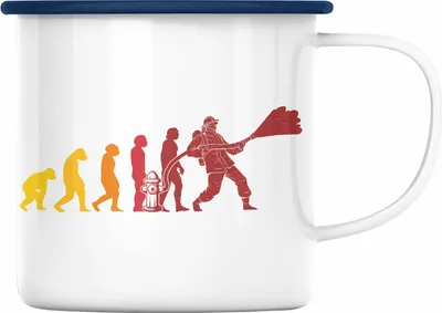 Produktbild von Trendation - Feuerwehr Geschenk Emaille Tasse Feuerwehrmann Vater Vatertag Spruch Evolution (Blau)