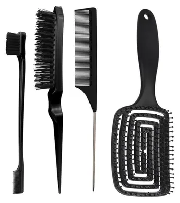 Produktbild von INF nreihiges Haar-Stylingkamm-Set – Plastik-Rattenschwanz, Toupier- und Texturkämme für professionelles Volumen Schwarz