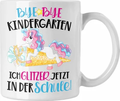 Produktbild von Trendation - Bye Bye Kindergarten Einschulung Mädchen Geschenk Tasse Schulstart 1. Schultag Schuleinführung Schulanfang Geschenkidee 2022 Schulkind (Weiß)