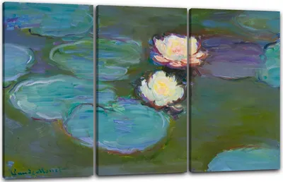 Produktbild von Leinwandbild 3-teilig (120x80cm): Claude Monet - Seerosen, echter Holz-Keilrahmen inkl. Aufhänger, handgefertigt in Deutschland