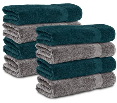 Produktbild von Komfortec 8er Handtücher 50x100 cm Set aus 100% Baumwolle, 470g/m², Frottee, Weich, Anthrazit Grau/Petrol