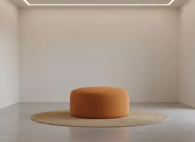 Immagine prodotto di Pouf rotondo color arancione, morbido, in stile ottomano, imbottito