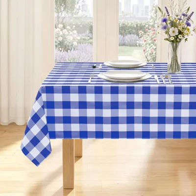 Productafbeelding van Tafelkleed, ruitpatroon, blauw-wit, 135x180 cm, waterafstotend, rechthoekig