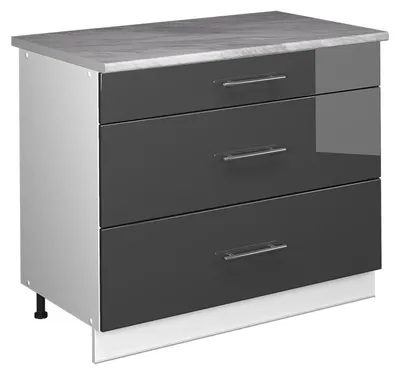 Produktbild von Küchenunterschrank Vicco Fame-Line Anthrazit Hochglanz/Weiß 100 cm, AP Marmor, Model 61983
