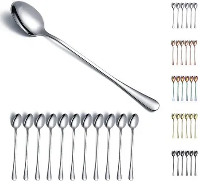 Productafbeelding van Roestvrij Stalen IJs- en Cocktaillepels - Set van 12 - 19 cm Lange Handvatten voor Mixen en Roeren
