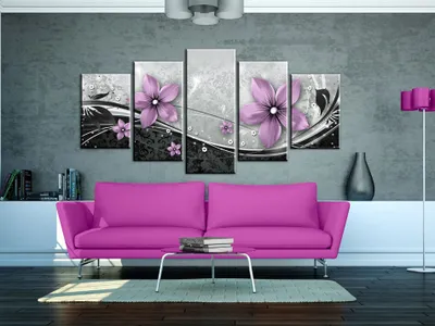 Image de Tableau acoustique Fleurs Ornement 200 x 100 cm Tableau en 5 parties Mousse acoustique Absorbeur acoustique haute performance Isolation acoustique Toile 5 pièces Tableau mural Acoustique intérieure Isolation acoustique b-A-0075-b-n