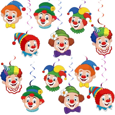 12 Spiralschlangen mit Clownmotiv, Hängedekoration für Karneval