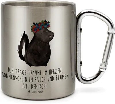 Produktbild von Mr. & Mrs. Panda Thermobecher Stinktier Mädchen - Transparent - Geschenk, Stinker, Teetasse, Namaste, Reisebecher, Edelstahlbecher, Raubtier, Becher Aus Edelstahl, Yoga