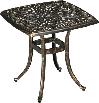 Produktbild von Outsunny Beistelltisch, Terrassentisch mit Schirmloch, Gartentisch mit Aluminiumrahmen, Kaffeetisch für Garten, Balkon, Bronze, 54 x 54 x 52,5 cm