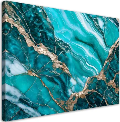 Produktbild von Leinwandbild Türkisfarbener Marmor mit Gold 90x60 Feeby Türkis bild für die wand bereit zum aufhängen