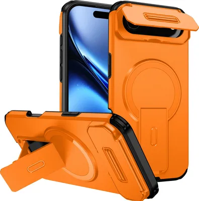 Produktbild von Magnetisch Hülle für iPhone Air, Dual Layer Stoßfest Handyhülle mit Dia Kameraschutz, Verstellbarem Ständer Orange