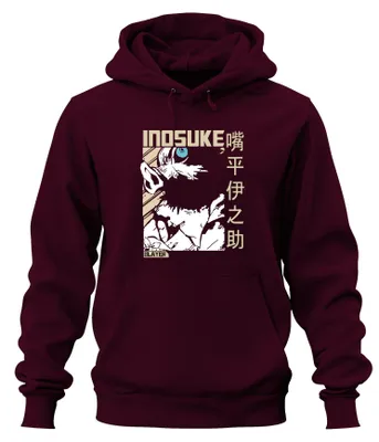 Zdjęcie produktu dla Inosuke Demon Slayer Wild Boar Mask Anime Fan Gift Japan Y2K Streetwear Uni Bluza z kapturem, bordowy, XXL
