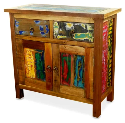 Produktbild von Asiatische Kommode aus Massivholz – 75x35x70cm – Handgefertigtes Sideboard aus Teakholz, Nachhaltig aus recyceltem Bootsholz, Vintage Look, Zeitloser asiatischer Charme