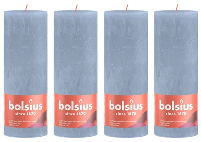 Image de lot de 4 bougies - hauteur 19 cm - diamètre 6,8 cm - Rustique - Bleu ciel