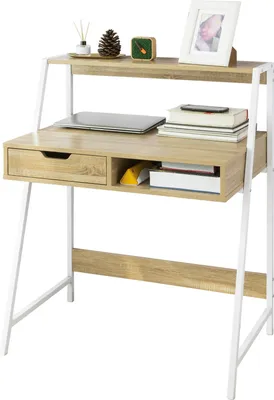 Produktbild von SoBuy FWT63-N Schreibtisch mit Ablage und Fach Computertisch Arbeitstisch Bürotisch Tisch mit Schublade Natur BHT ca.: 81x100x50cm