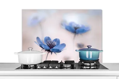 Obrázok produktu pre KitchenYeah® Splashback kitchen - Kuchynský splashback - Ochrana steny sporáka a drezu - Kozmos - Kvety - Príroda - Modrá 90x60 - Alu-Dibond (alternatíva skleneného splashbacku) - Tepelne odolný - Splashback na sporák - Kuchynský splashback