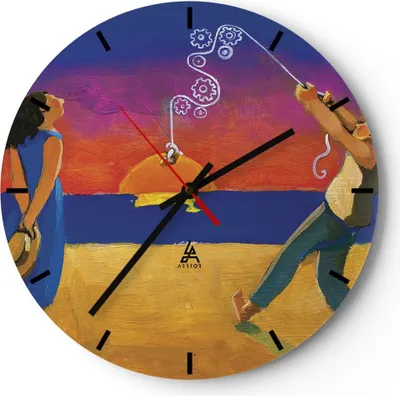 Produktbild von Wanduhr - Rund - Glasuhr - Symbol Liebe Surrealismus - 30x30cm - Schleichendes Uhrwerk - Lautlos - zum Aufhängen bereit - Dekoration Modern - Wanddekoration aus Glas - C3AR30x30-4411