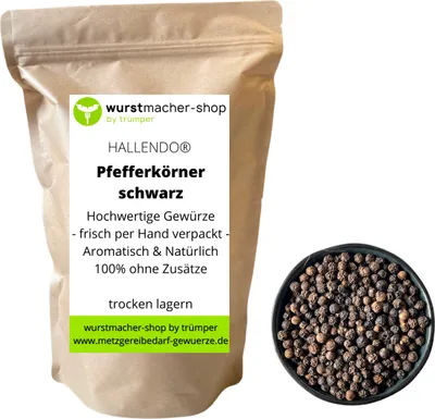Produktbild von Pfeffer schwarz ganz - schwarze Pfefferkörner 1 kg - Spitzenqualität | wurstmacher-shop