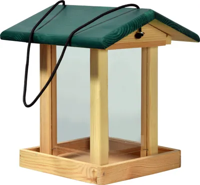 Produktbild von Vogelfutterhaus, grünes Spitzdach mit Acrylglasfuttersilo