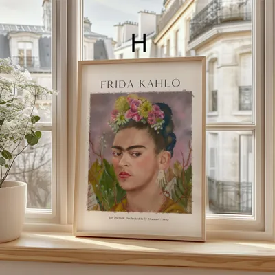Produktbild von Frida Kahlo Kunst Poster · Geschenkidee · Selbstporträts Papageien Affen Mexikanische Ikonen · Dekoprint ohne Rahmen · Motiv H · 60 × 90 cm
