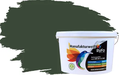 Produktbild von RyFo Colors Bunte Wandfarbe Manufakturweiß Chromgrün 10l - weitere Grau Farbtöne und Größen erhältlich, Deckkraft Klasse 1, Nassabrieb Klasse 1
