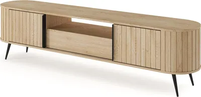 Zdjęcie produktu dla BETTSO Stolik RTV RIVO 196 cm - Szafka pod TV w kolorze dąb Cremona z żebrowanymi frontami