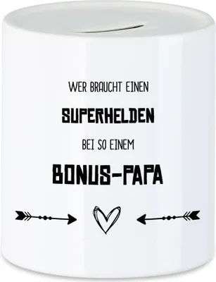 Produktbild von Wer Braucht Superhelden Spardose Bester Bonus-Papa Der Welt Geschenkidee Vatertag Geburtstag