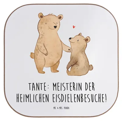 Produktbild von Mr. & Mrs. Panda Untersetzer für Gläser Tante Eisdielenmeisterin - Weiß - Geschenk, Nichte, Tassenuntersetzer, Familie, Lustig, Verwandte, Coaster, Neffe, Verwandtschaft