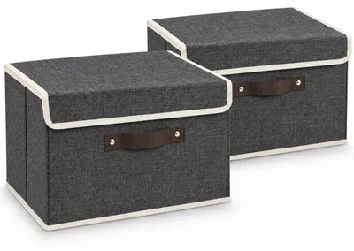 Aufbewahrungsboxen mit Deckel, 2 St., 45x35x27 cm, faltbar, Leinen, schwarz