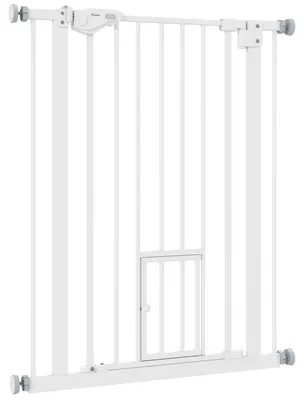 Productafbeelding van PawHut Hondenpoort, 74-80 cm, trapgitter, staal, wit