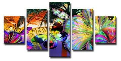 Produktbild von Visario Leinwandbild Schmetterlinge 160x80 cm – 5-teilig, Bild Wandbild Kunstdruck, aufhängfertig, Echtholzrahmen, Zackenaufhänger, Art. 5555