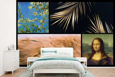 Produktbild von MuchoWow® Fototapete für Wohnzimmer oder Schlafzimmer Wandtapete Vinyl Motivtapete Collage - Alte Meister - Maserung - 390x260 cm - Papiertapete