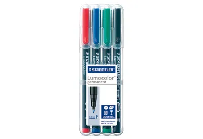 Zdjęcie produktu dla Staedtler Lumocolor 318 WP4, Czarny, Niebieski, Zielony, Czerwony, Końcówka cienka, Czarny, Polipropylen (PP), Drobny, 0,6 mm