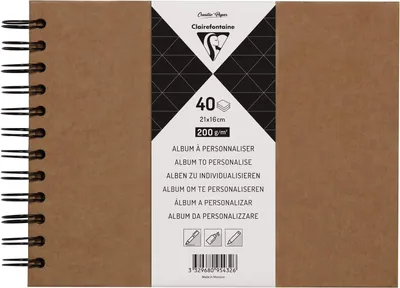 Produktbild von Clairefontaine 95432C Heft mit Kraftpapier zum Individualisieren (21 x 16 cm, 40 Blatt, 200 g, Spiralbindung, ideal als Gästebuch) 1 Stück kraft