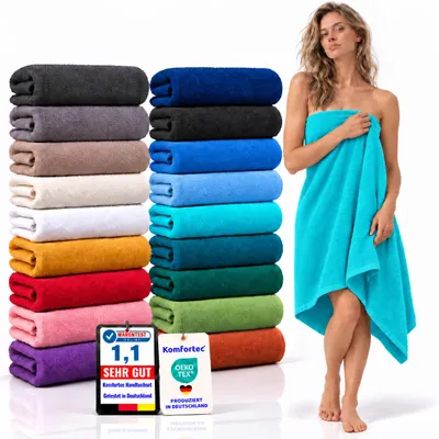 Produktbild von Komfortec Badetuch 100x200 cm aus 100% Baumwolle, Saunatuch XXL, Weich, Groß, Frottee, Schnelltrocknend, Türkis, KI-generiertes Bild