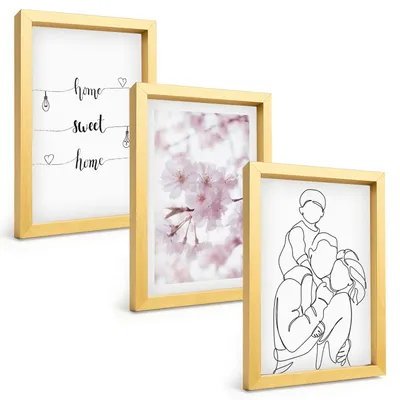 Produktbild von Bilder Set 3-teilig im Goldrahmen Rahmen – Wandbilder 3 Stück – gerahmte Poster für Wohnzimmer, Schlafzimmer und Flur – 20x30 cm – Blumenfamilie minimalistisch