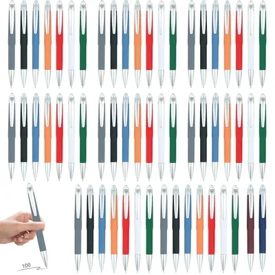 Produktbild von AXVRAV 100 Stück Ergonomische Kugelschreiber, 7 Farben Rutschfester Kulli mit Großraumine Gehäuse, Druckkugelschreiber, für Büro und Haushalt, Schwarze Tinte